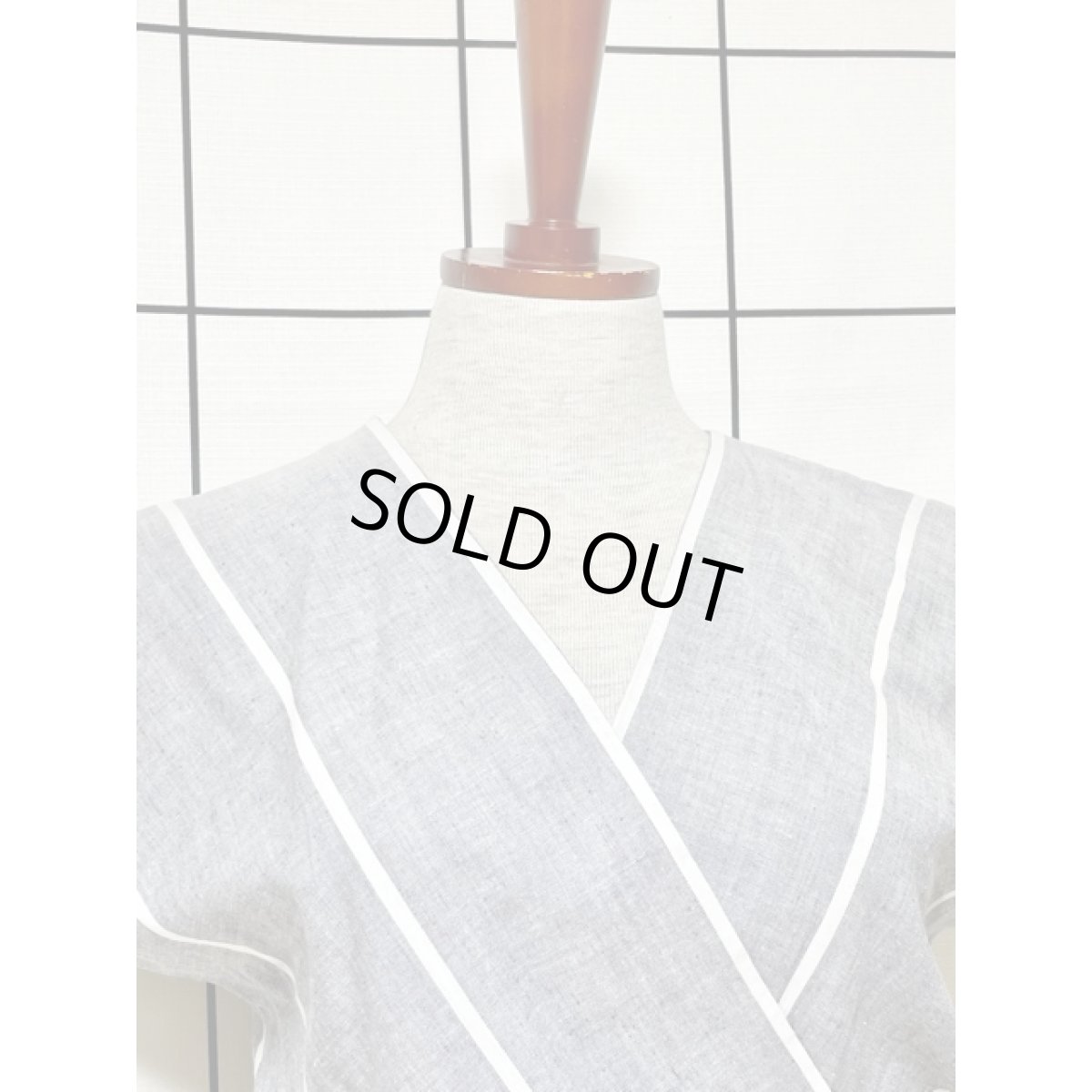 画像6: ストライプ ウエストゴム UNIONMADE レトロ ヴィンテージワンピース アメリカ古着 グレー ホワイト (6)