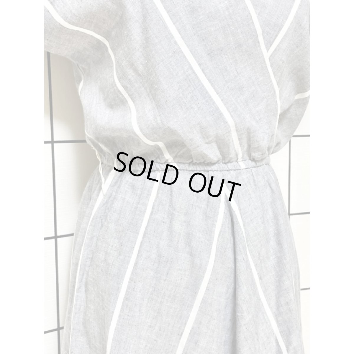 画像7: ストライプ ウエストゴム UNIONMADE レトロ ヴィンテージワンピース アメリカ古着 グレー ホワイト (7)