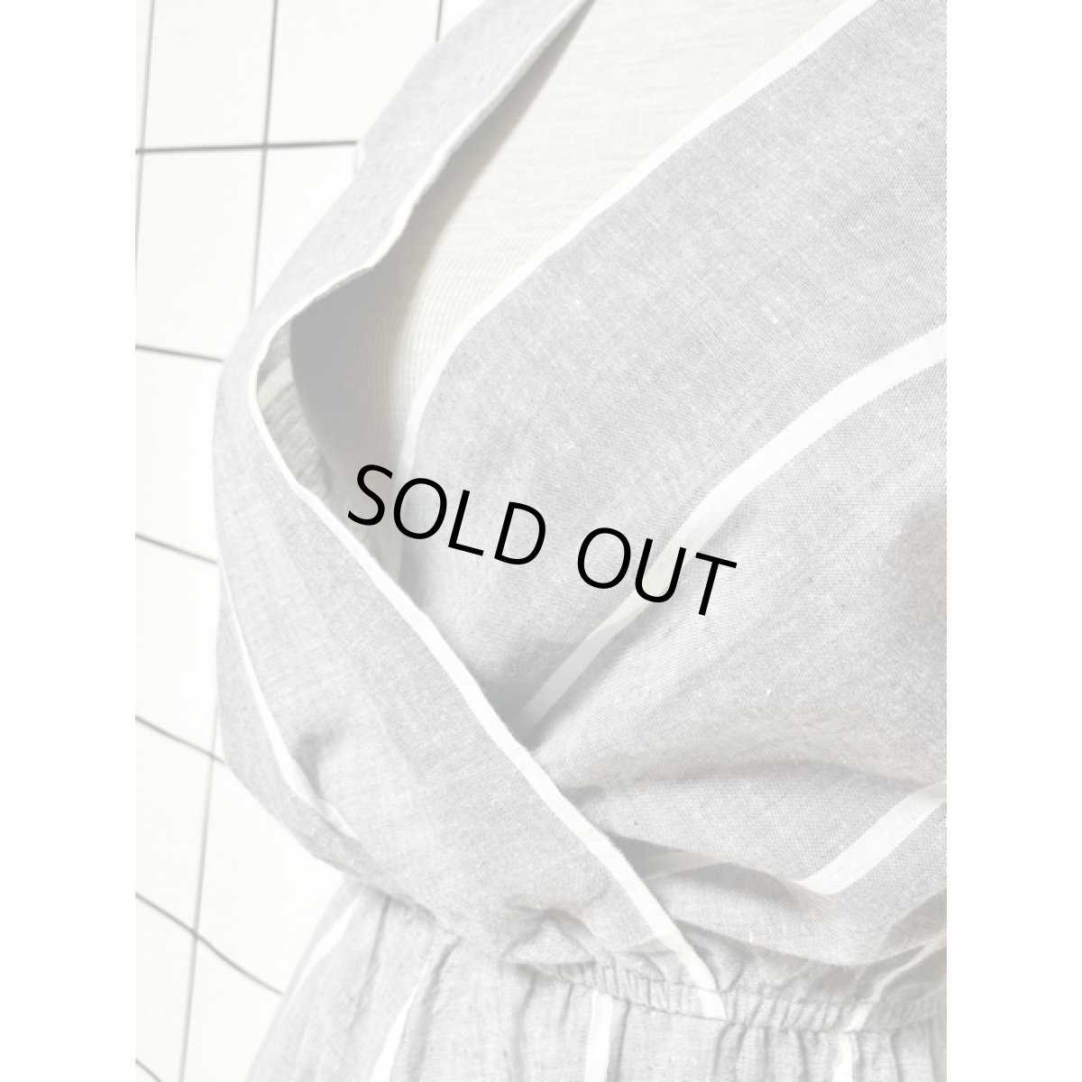 画像9: ストライプ ウエストゴム UNIONMADE レトロ ヴィンテージワンピース アメリカ古着 グレー ホワイト (9)