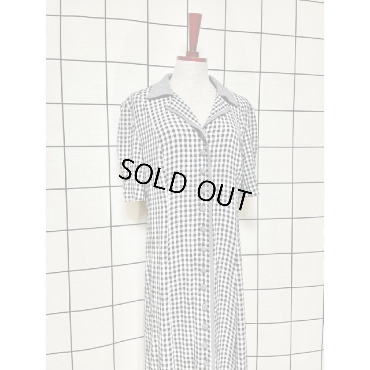 画像3: ギンガムチェック 前開き モノトーン 半袖 レトロ アメリカ古着 ヴィンテージシャツワンピース (3)