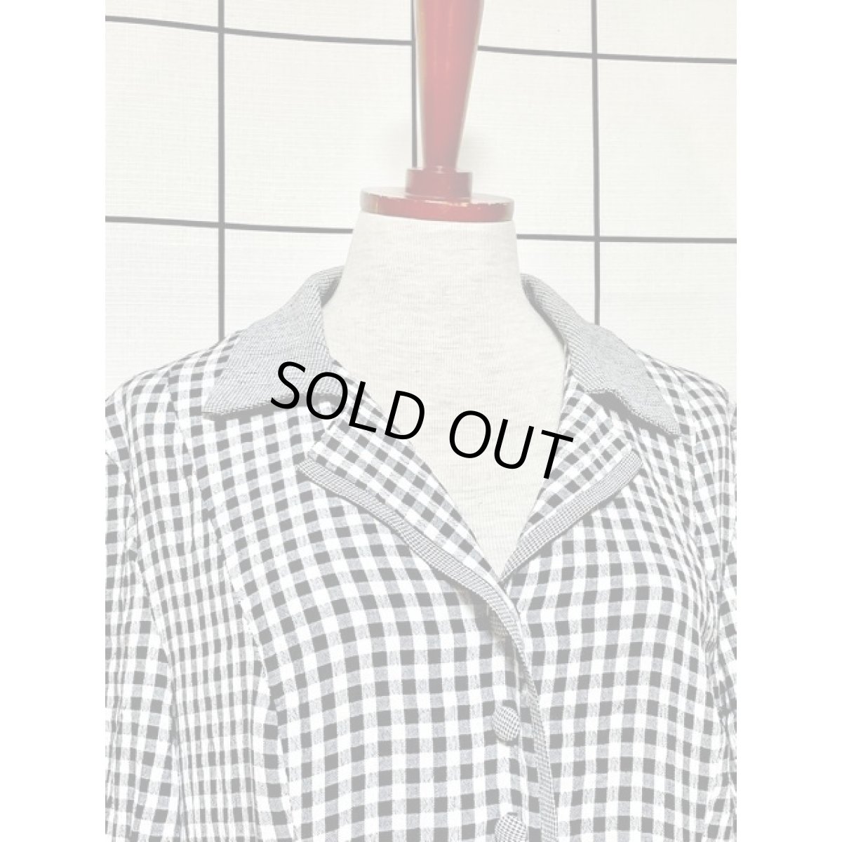 画像5: ギンガムチェック 前開き モノトーン 半袖 レトロ アメリカ古着 ヴィンテージシャツワンピース (5)