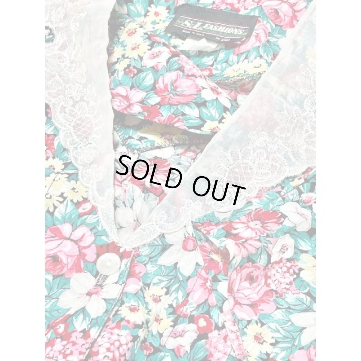 画像16: 総花柄 花刺繍入りレース襟 ウエストゴム クラシカル ガーリー レトロ アメリカ古着 ヴィンテージワンピース (16)