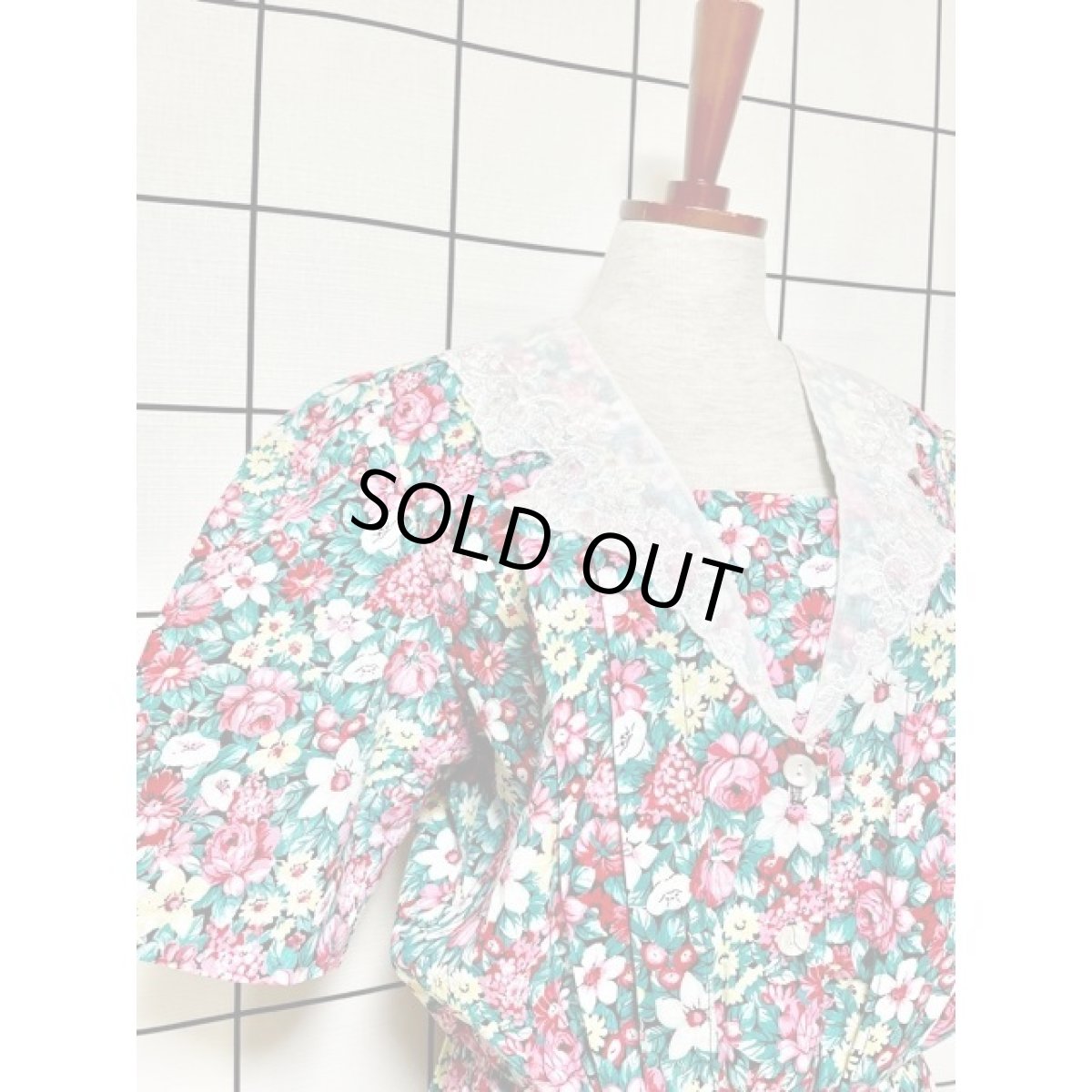 画像7: 総花柄 花刺繍入りレース襟 ウエストゴム クラシカル ガーリー レトロ アメリカ古着 ヴィンテージワンピース (7)