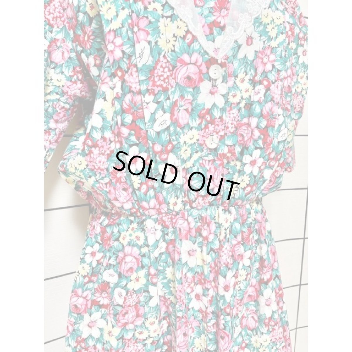 画像9: 総花柄 花刺繍入りレース襟 ウエストゴム クラシカル ガーリー レトロ アメリカ古着 ヴィンテージワンピース (9)