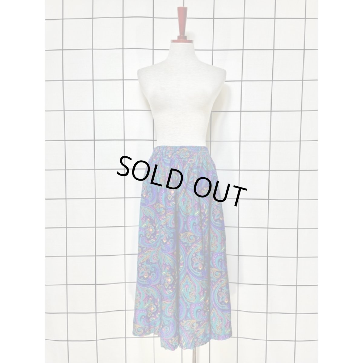 画像2: レトロサイケ ウエストゴム レトロ アメリカ古着 ヴィンテージスカート (2)