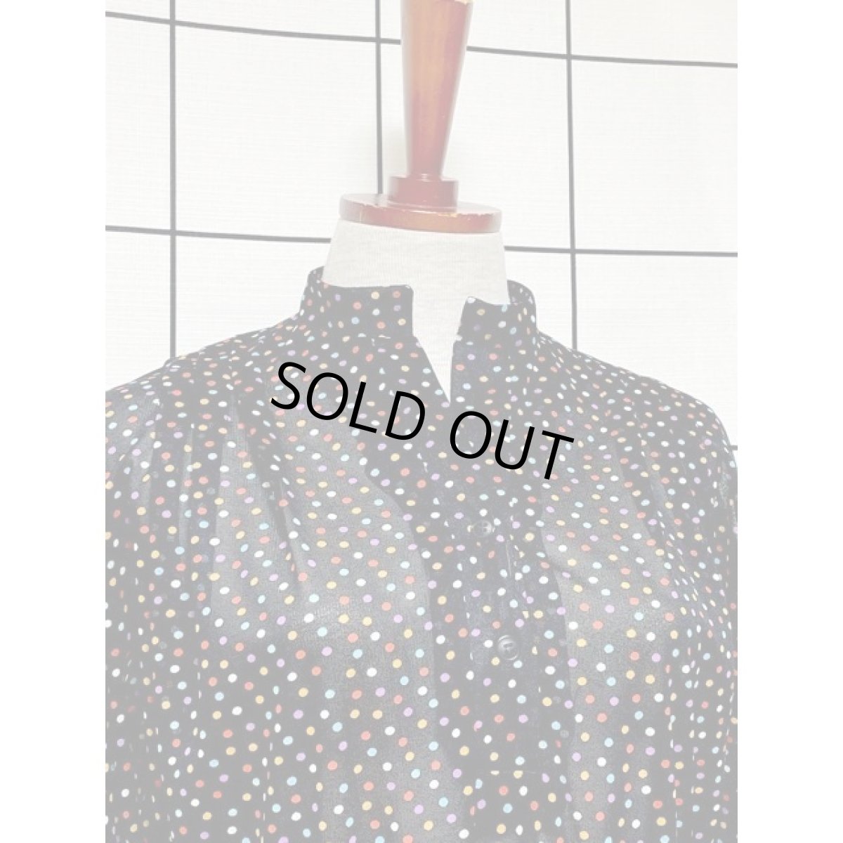 画像5: カラフルドット ドルマンスリーブ ブラック ウエストゴム レトロ アメリカ古着 ヴィンテージワンピース (5)