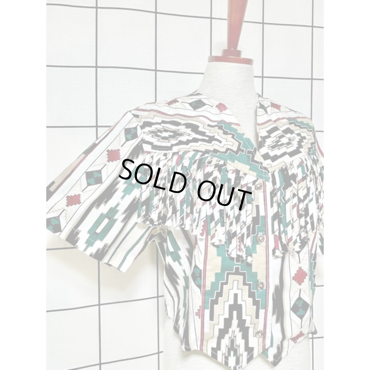 画像6: チマヨ柄 フリンジ フォークロア アメリカ古着 レトロ ヴィンテージブラウス (6)