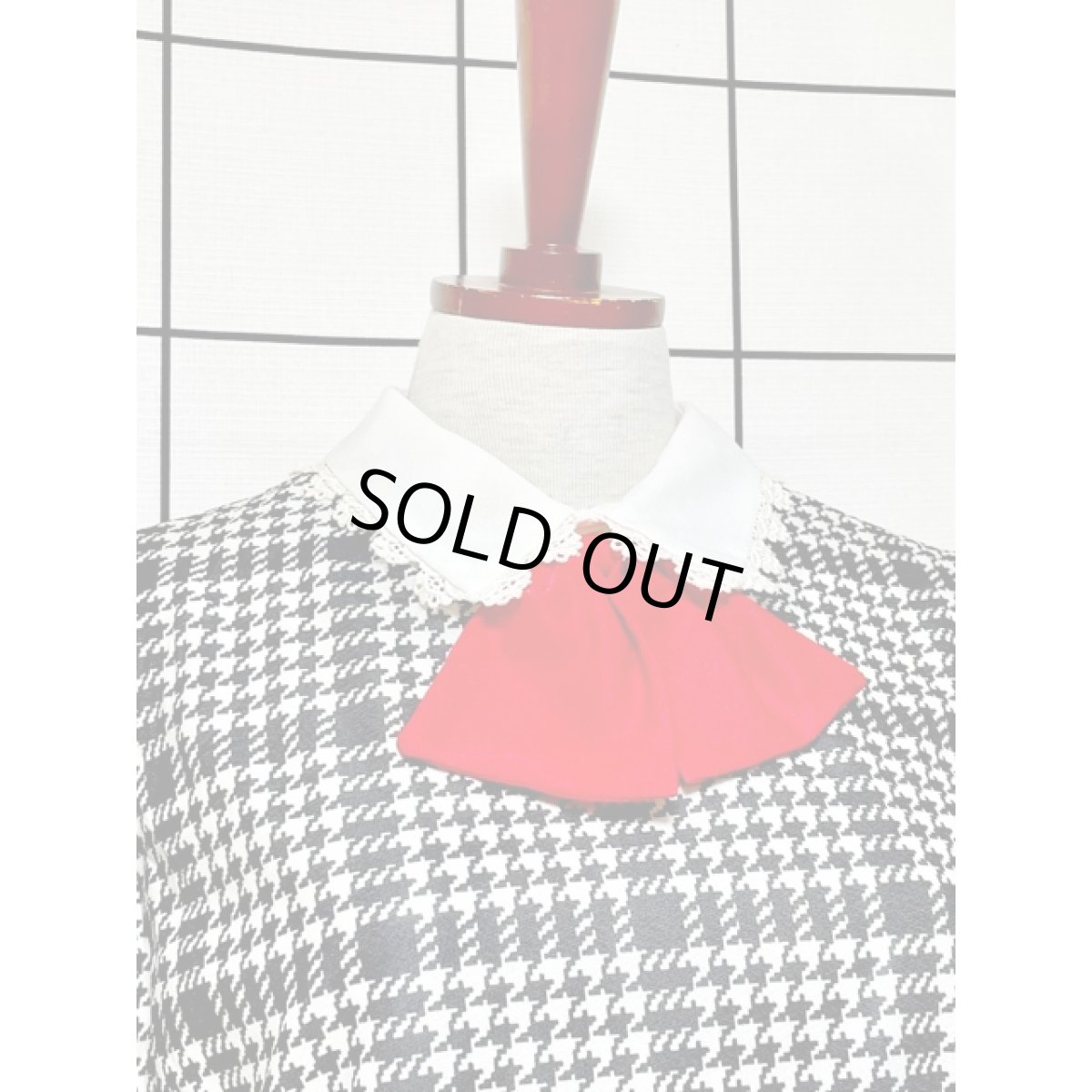 画像7: 千鳥格子柄 フロントリボン レース 半袖 アメリカ古着 レトロ ヴィンテージワンピース (7)