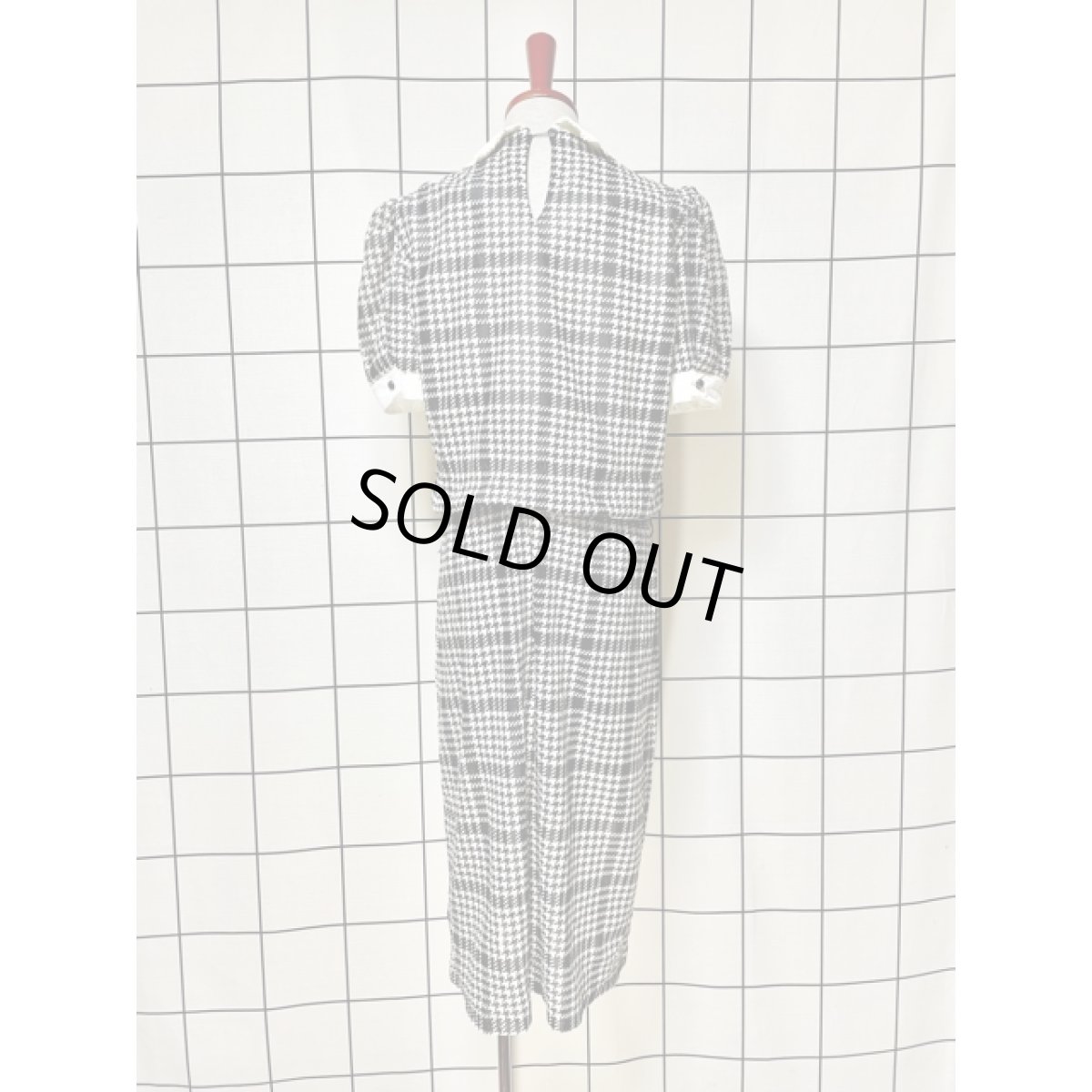 画像3: 千鳥格子柄 フロントリボン レース 半袖 アメリカ古着 レトロ ヴィンテージワンピース (3)