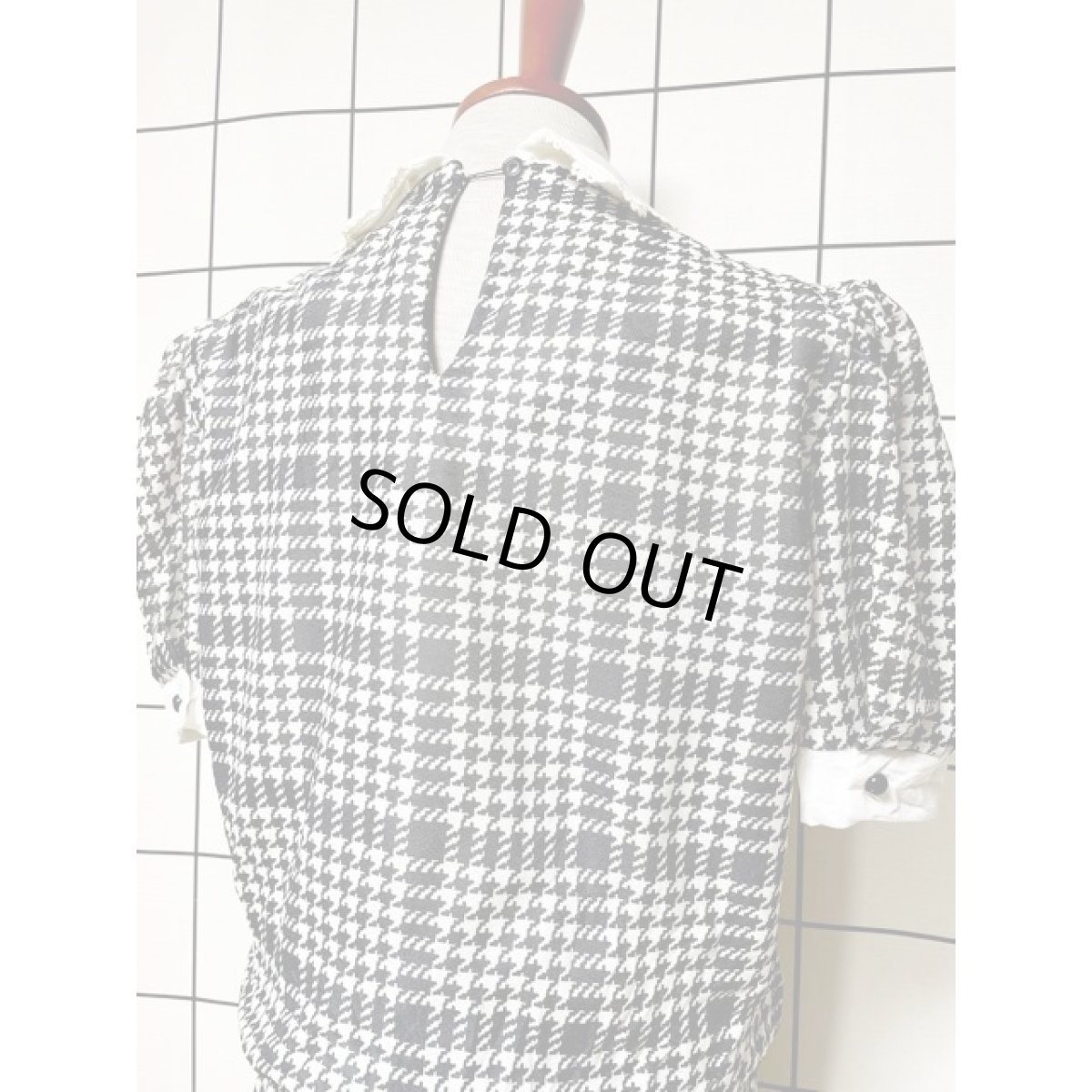 画像4: 千鳥格子柄 フロントリボン レース 半袖 アメリカ古着 レトロ ヴィンテージワンピース (4)