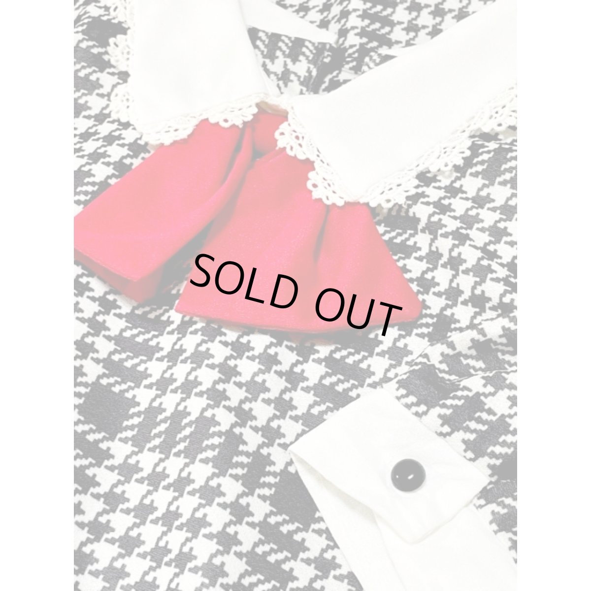 画像11: 千鳥格子柄 フロントリボン レース 半袖 アメリカ古着 レトロ ヴィンテージワンピース (11)