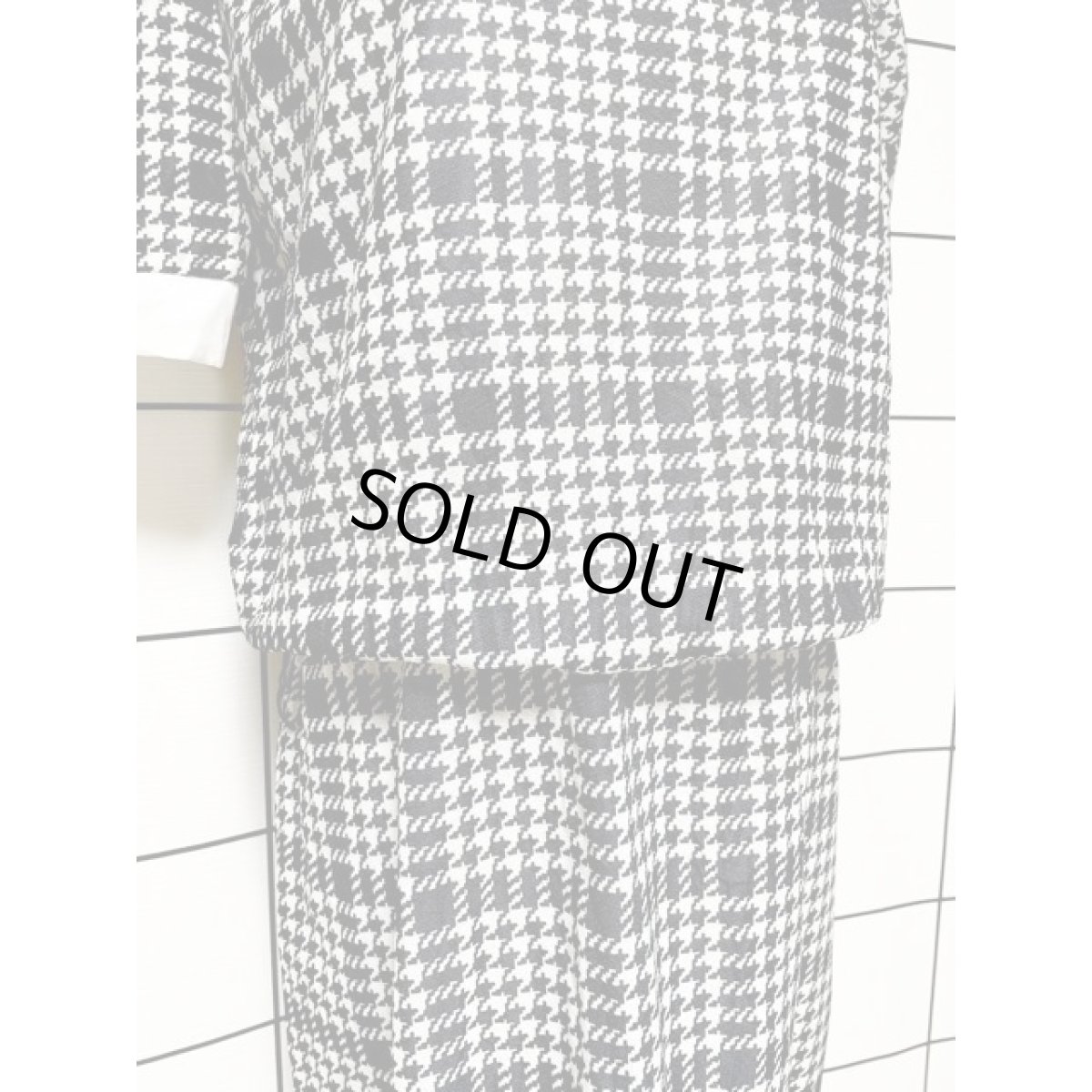 画像9: 千鳥格子柄 フロントリボン レース 半袖 アメリカ古着 レトロ ヴィンテージワンピース (9)