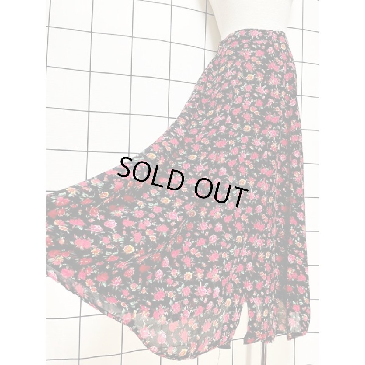 画像6: 花柄 前開き ウエストゴム ブラック レトロ アメリカ古着 ヴィンテージスカート (6)