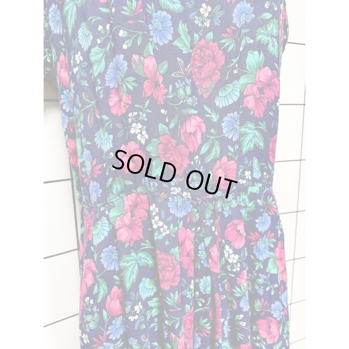 画像8: アンティークフラワー ネイビー ウエストゴム ワンピース レトロ ヴィンテージ 半袖 アメリカ古着 (8)