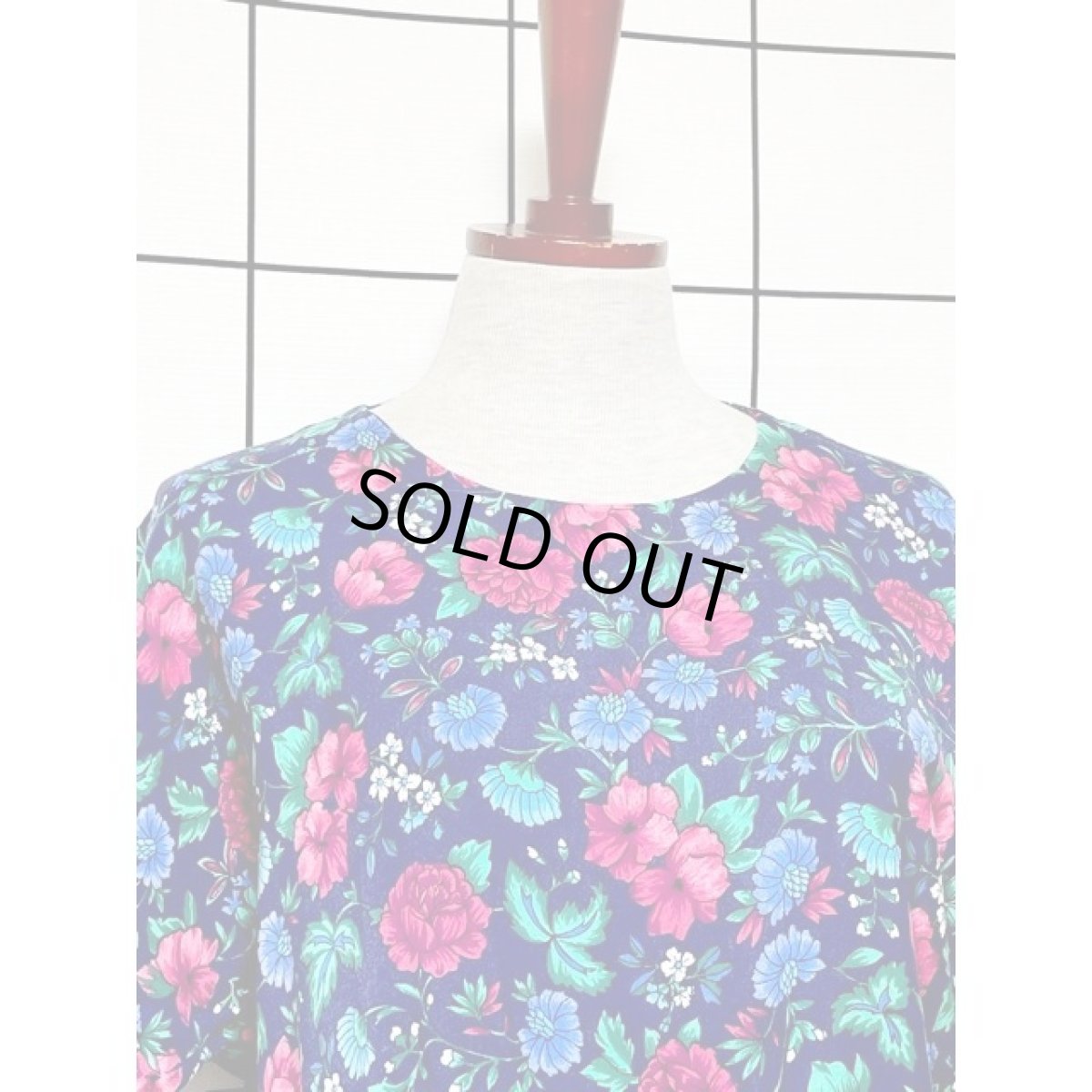 画像6: アンティークフラワー ネイビー ウエストゴム ワンピース レトロ ヴィンテージ 半袖 アメリカ古着 (6)