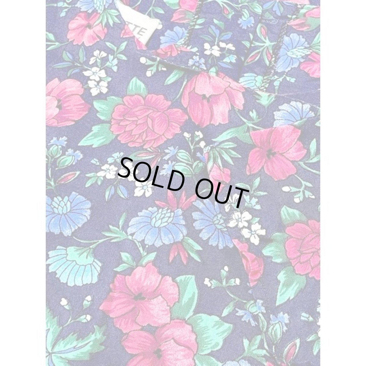 画像11: アンティークフラワー ネイビー ウエストゴム ワンピース レトロ ヴィンテージ 半袖 アメリカ古着 (11)