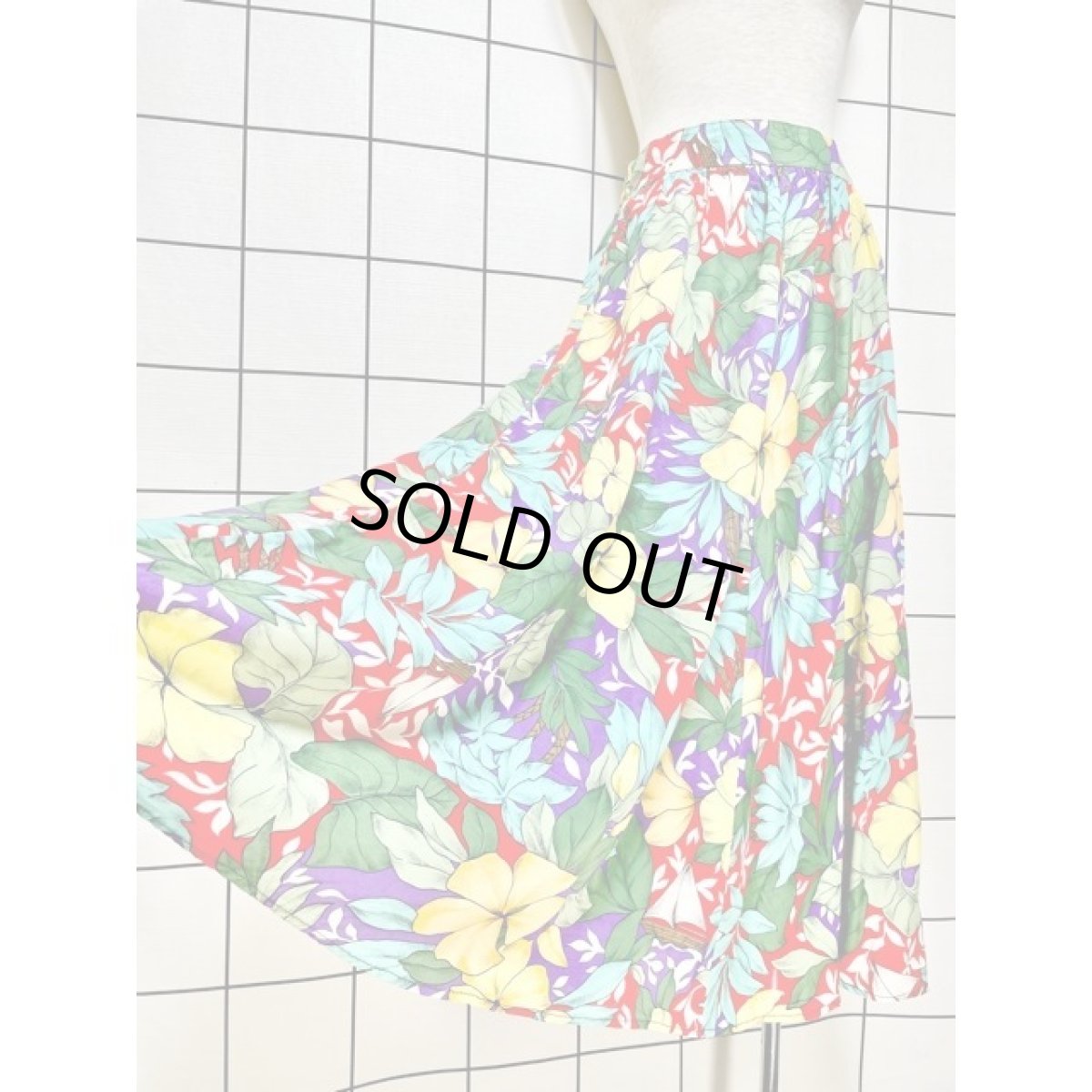 画像6: カラフル ボタニカル柄 ウエストゴム レトロ アメリカ古着 ヴィンテージロングスカート (6)