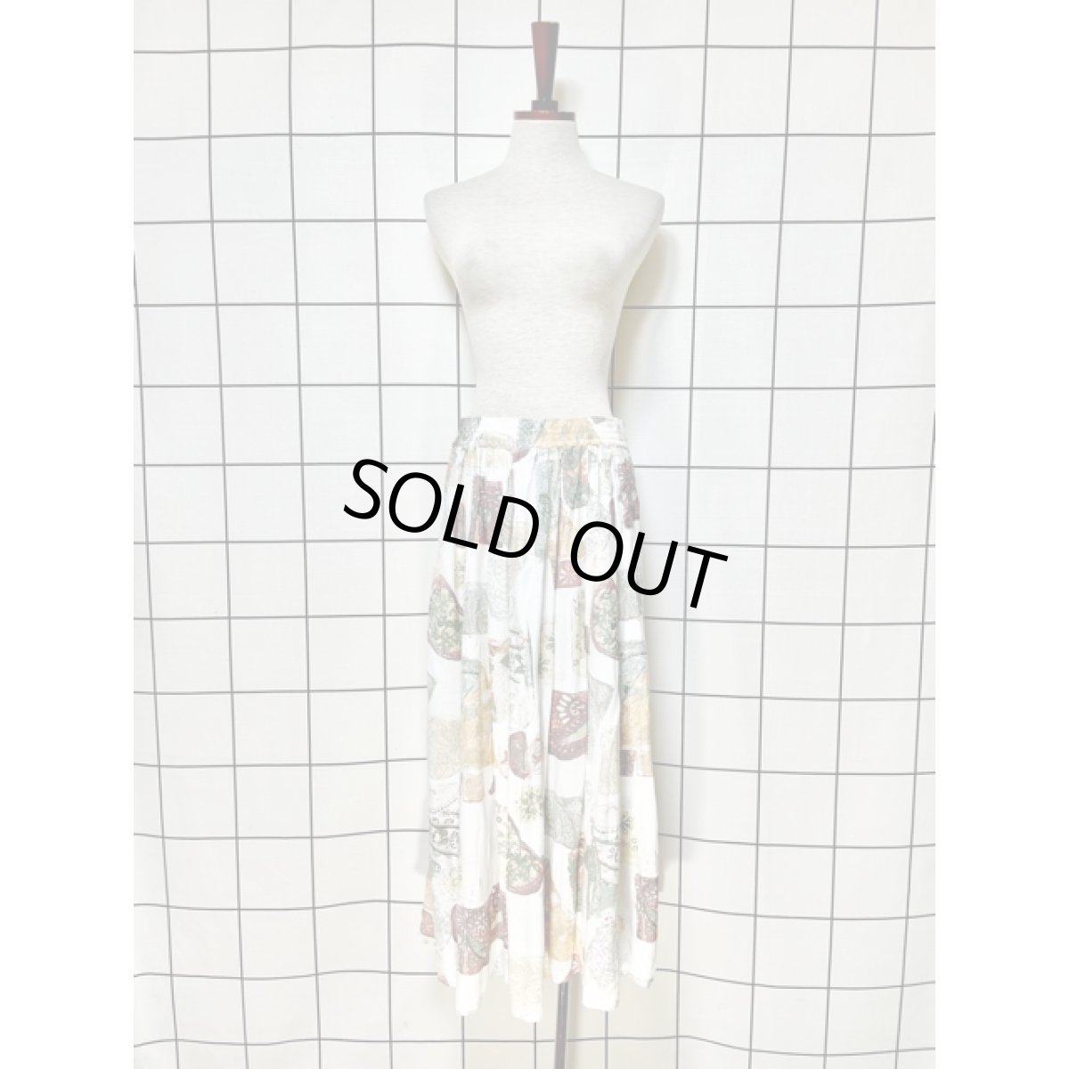 画像2: アート柄 ウエストゴム レトロ アメリカ古着 ヴィンテージロングスカート (2)