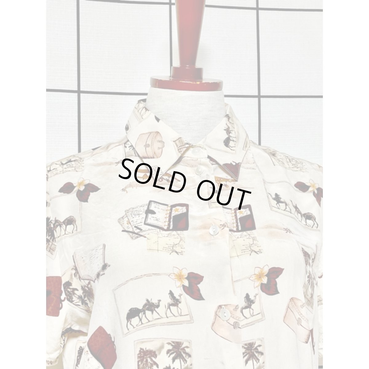 画像5: 手帳 飛行機 ラクダ マルチプリント アメリカ古着 半袖 シャツ レトロブラウス (5)