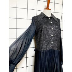 画像7: フランス古着 見事なプリーツデザイン ラメ織り ヨーロッパ ヴィンテージ ロングドレス ブラック パーティーや衣装にもおすすめ (7)