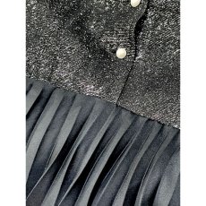 画像12: フランス古着 見事なプリーツデザイン ラメ織り ヨーロッパ ヴィンテージ ロングドレス ブラック パーティーや衣装にもおすすめ (12)