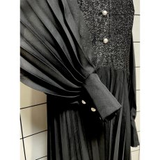 画像8: フランス古着 見事なプリーツデザイン ラメ織り ヨーロッパ ヴィンテージ ロングドレス ブラック パーティーや衣装にもおすすめ (8)