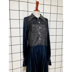 画像4: フランス古着 見事なプリーツデザイン ラメ織り ヨーロッパ ヴィンテージ ロングドレス ブラック パーティーや衣装にもおすすめ (4)