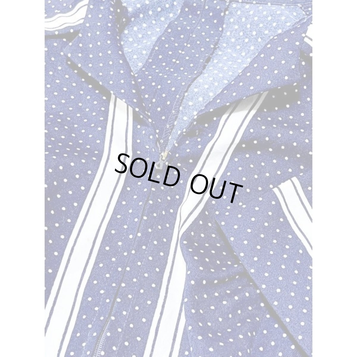 画像12: ドット柄 ネイビー ホワイト ジップアップ 半袖 レトロ ヨーロッパ古着 ヴィンテーワンピース (12)