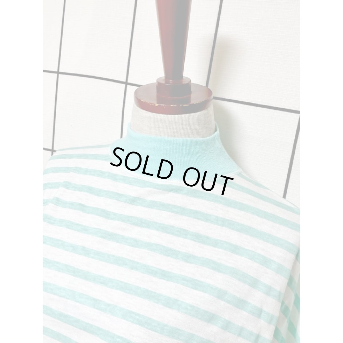 画像4: ポルトガル製 ボーダー ハイネック プルオーバー レトロ ヨーロッパ古着 半袖 シャツ ヴィンテージトップス (4)