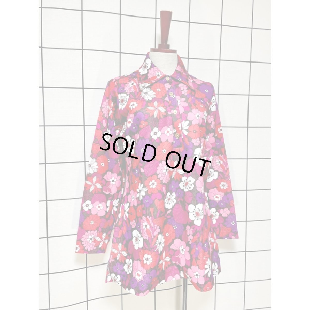 画像3: フランス古着 レトロポップ 上質な生地 60's 花柄 ヨーロッパ チュニック丈 ヴィンテージミニワンピース (3)