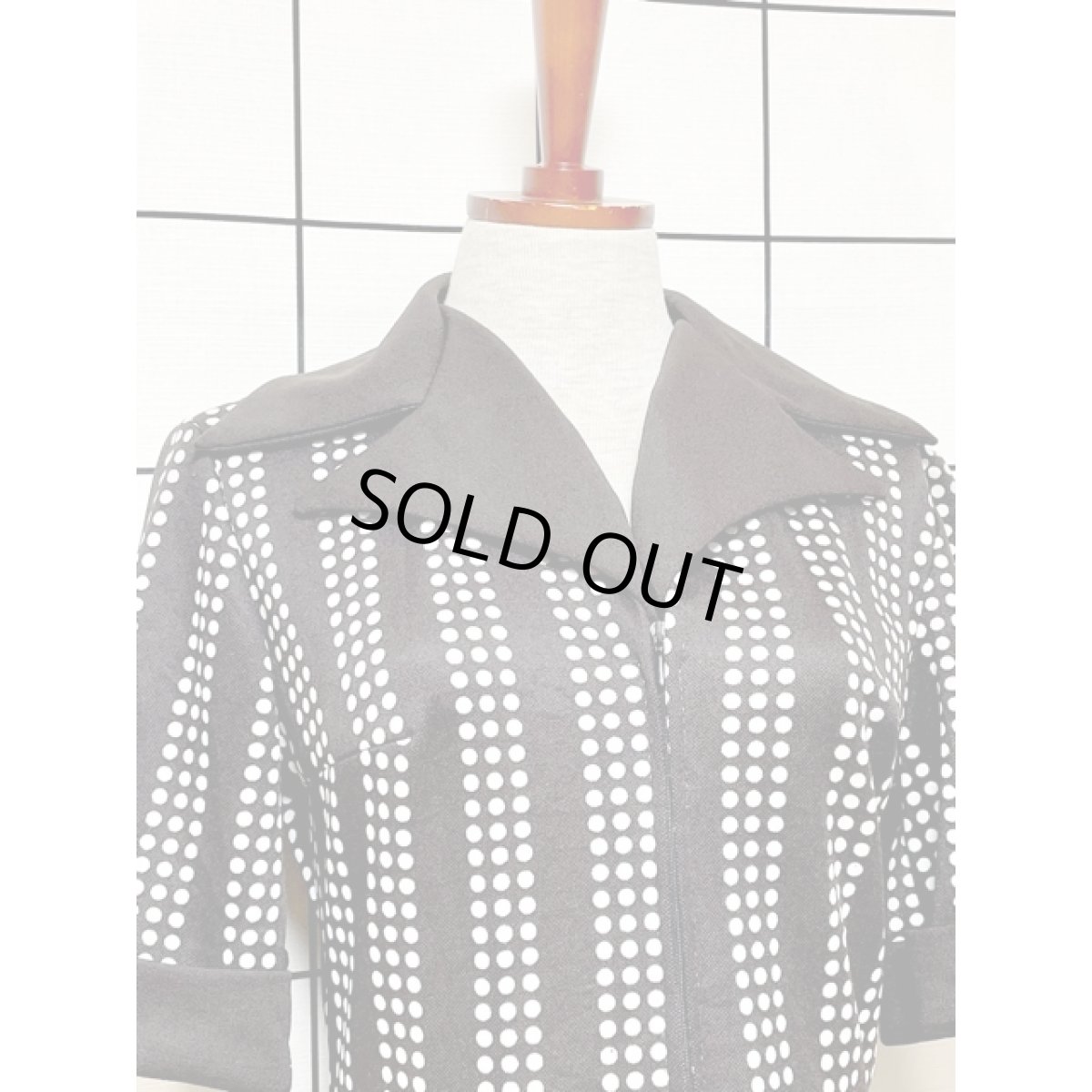 画像5: フランス古着 ドット柄 ビッグカラー ブラウン ホワイト ジップアップ 半袖 レトロ ヨーロッパ ヴィンテーワンピース (5)