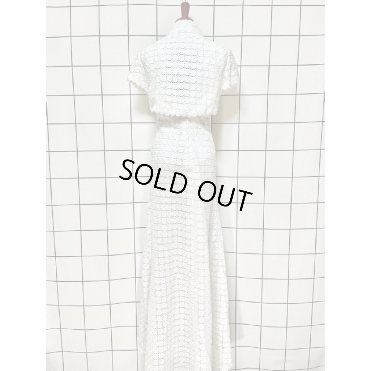 画像13: 透かし編み サークルデザイン 半袖 ホワイト ヨーロッパ古着 レトロ ヴィンテージ アンサンブル (13)