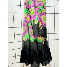 画像10: サイケデリック 70年代 花柄 ブラック 個性的 レトロ ノースリーブ ヨーロッパ古着 ヴィンテージロングドレス (10)