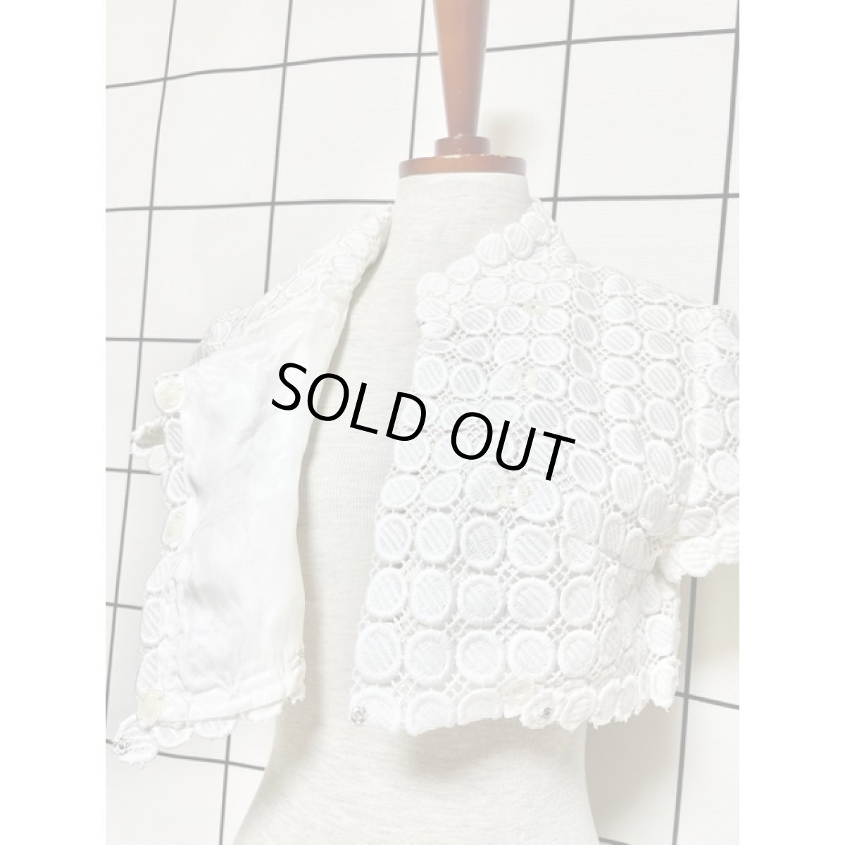 画像16: 透かし編み サークルデザイン 半袖 ホワイト ヨーロッパ古着 レトロ ヴィンテージ アンサンブル (16)