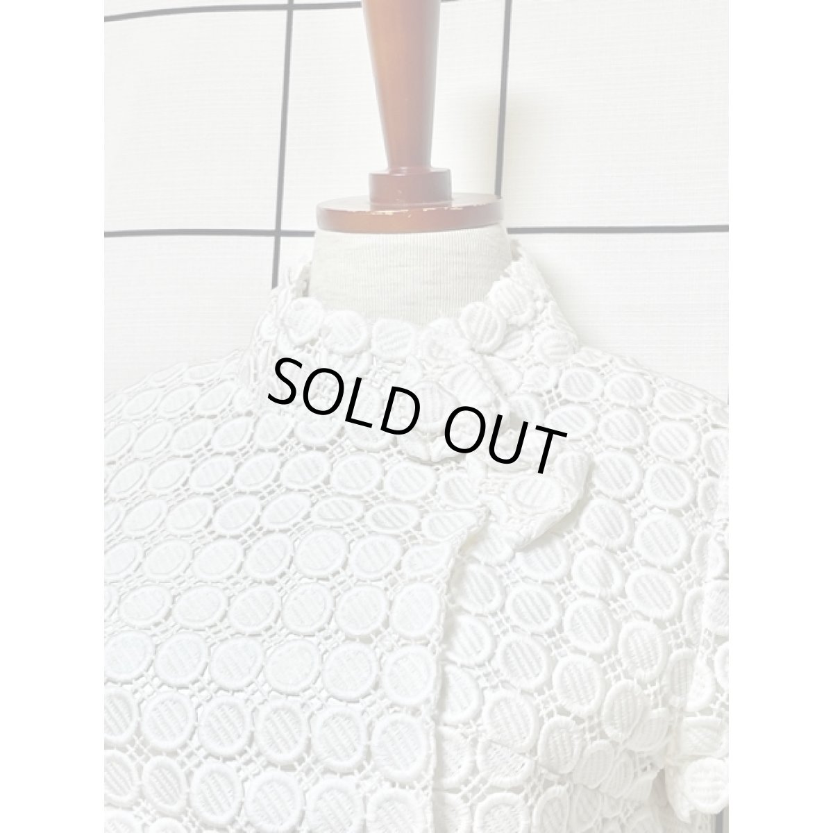 画像7: 透かし編み サークルデザイン 半袖 ホワイト ヨーロッパ古着 レトロ ヴィンテージ アンサンブル (7)