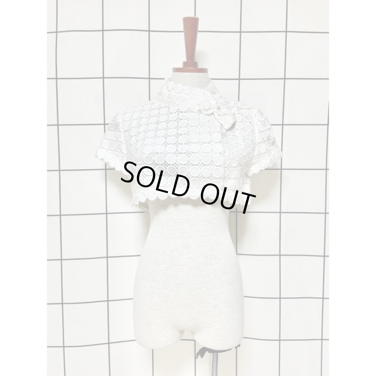 画像14: 透かし編み サークルデザイン 半袖 ホワイト ヨーロッパ古着 レトロ ヴィンテージ アンサンブル (14)