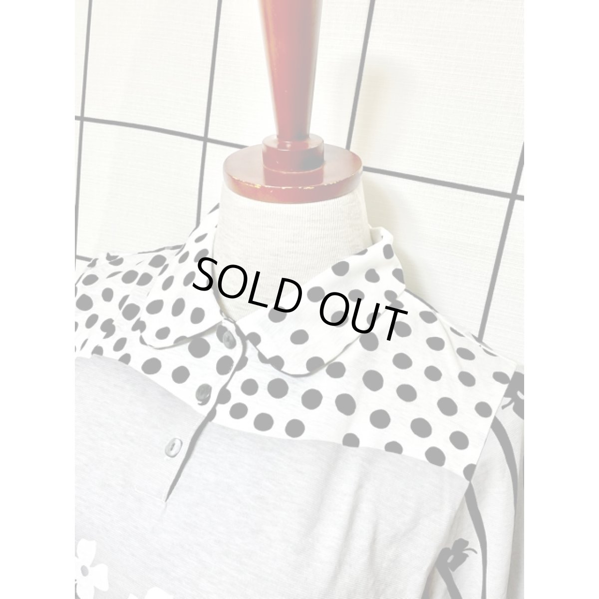 画像4: ドット ストライプ 花柄 70's 昭和レトロ 国産古着 シャツ ヴィンテージトップス (4)