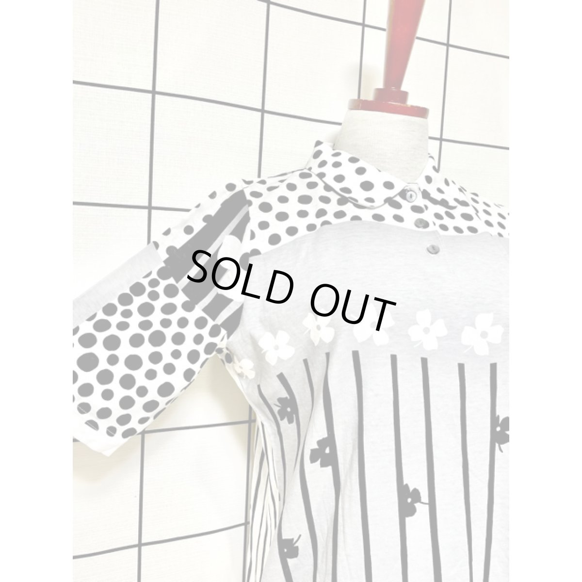 画像6: ドット ストライプ 花柄 70's 昭和レトロ 国産古着 シャツ ヴィンテージトップス (6)