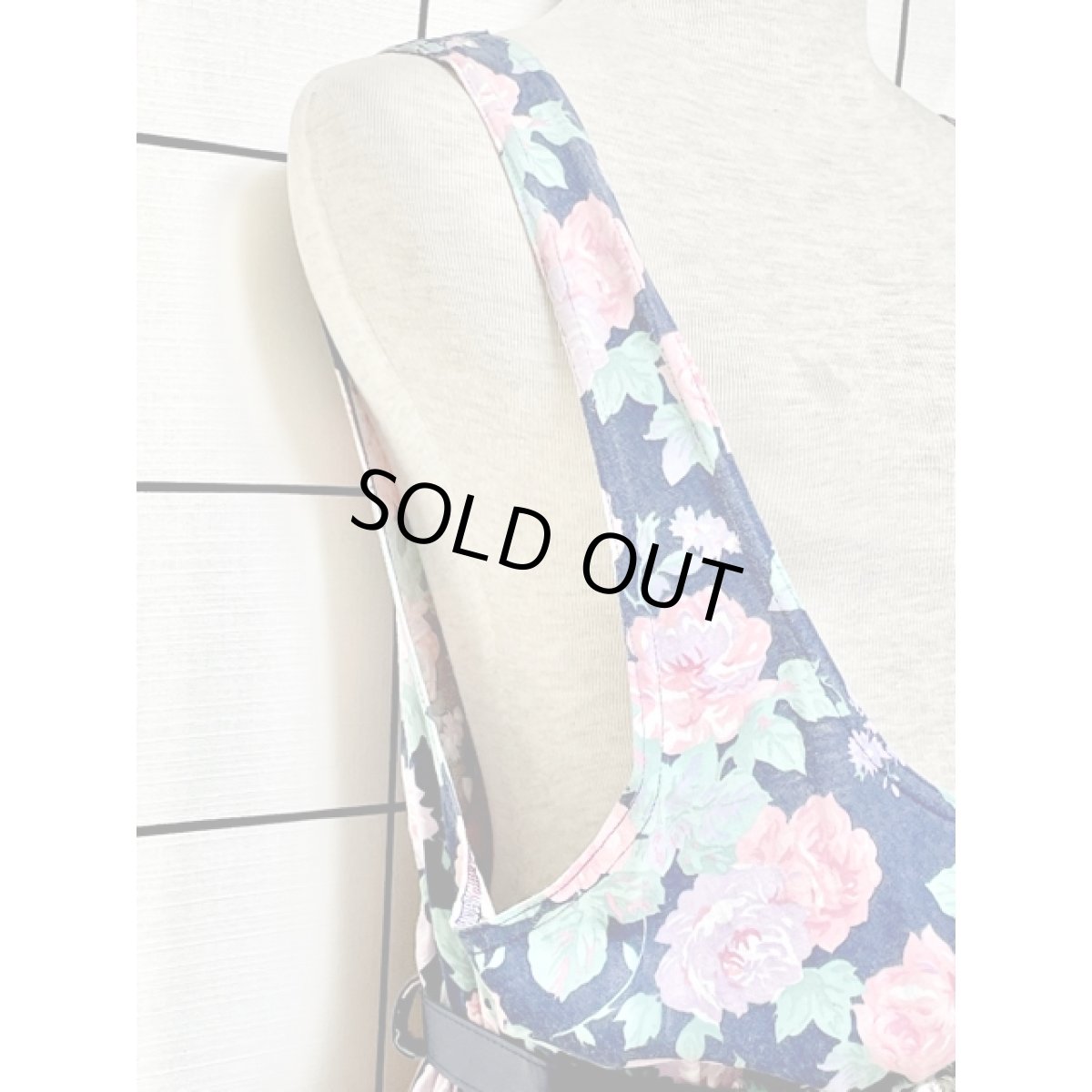 画像8: 花柄 ベルト付 ウエストゴム レトロ アメリカ古着 オールインワン ヴィンテージサロペット (8)