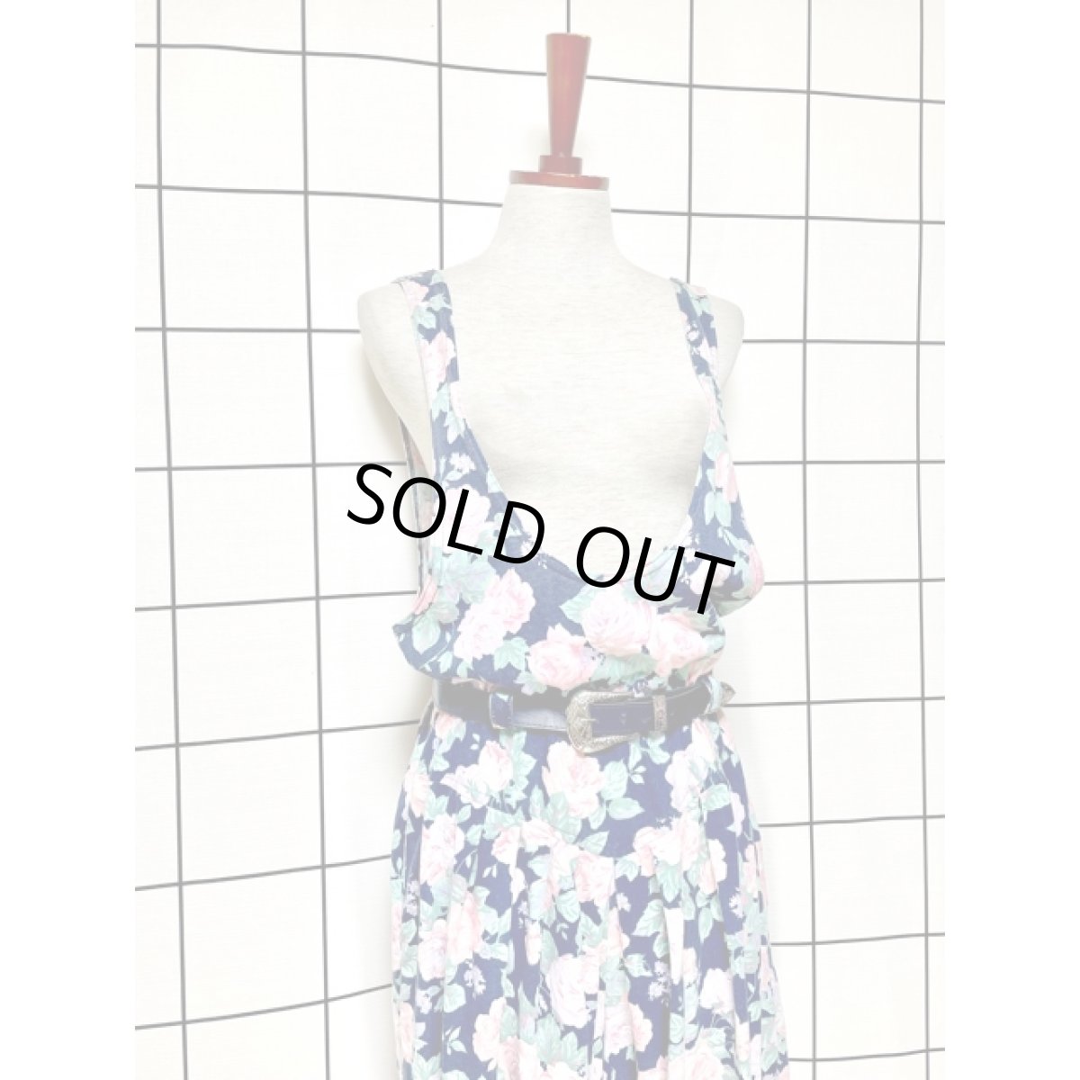 画像5: 花柄 ベルト付 ウエストゴム レトロ アメリカ古着 オールインワン ヴィンテージサロペット (5)