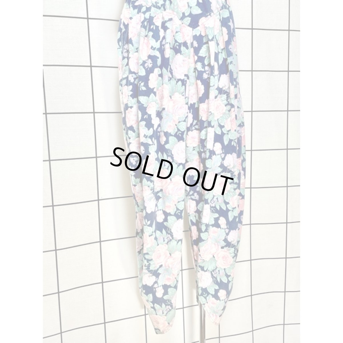 画像10: 花柄 ベルト付 ウエストゴム レトロ アメリカ古着 オールインワン ヴィンテージサロペット (10)