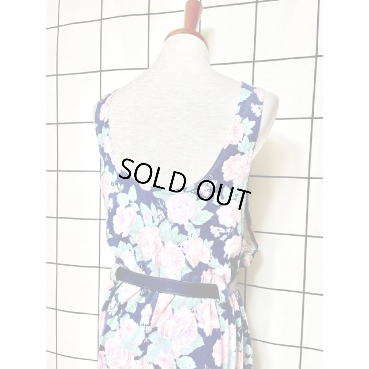 画像4: 花柄 ベルト付 ウエストゴム レトロ アメリカ古着 オールインワン ヴィンテージサロペット (4)