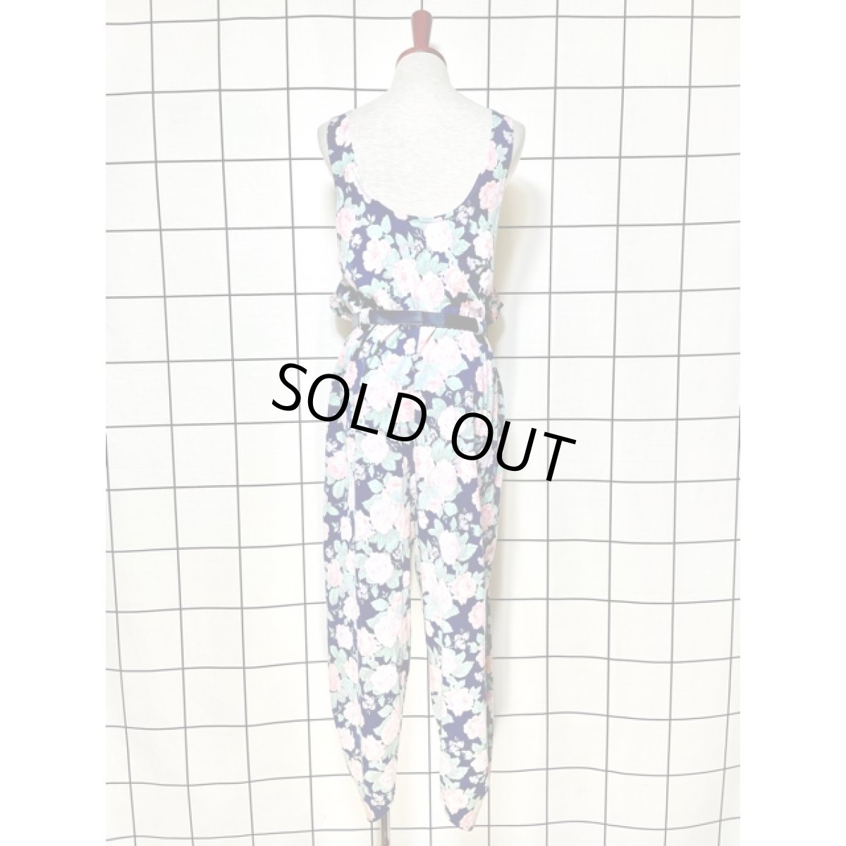 画像3: 花柄 ベルト付 ウエストゴム レトロ アメリカ古着 オールインワン ヴィンテージサロペット (3)