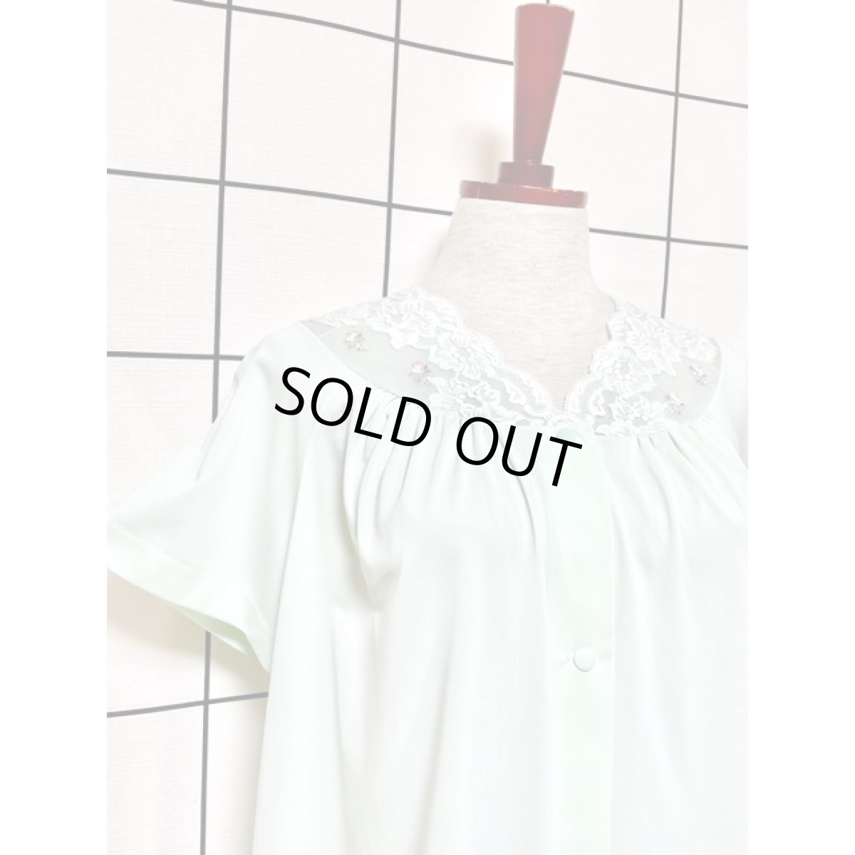 画像7: ミントグリーン フラワーレース 花刺繍 アメリカ古着 ヴィンテージブラウス (7)