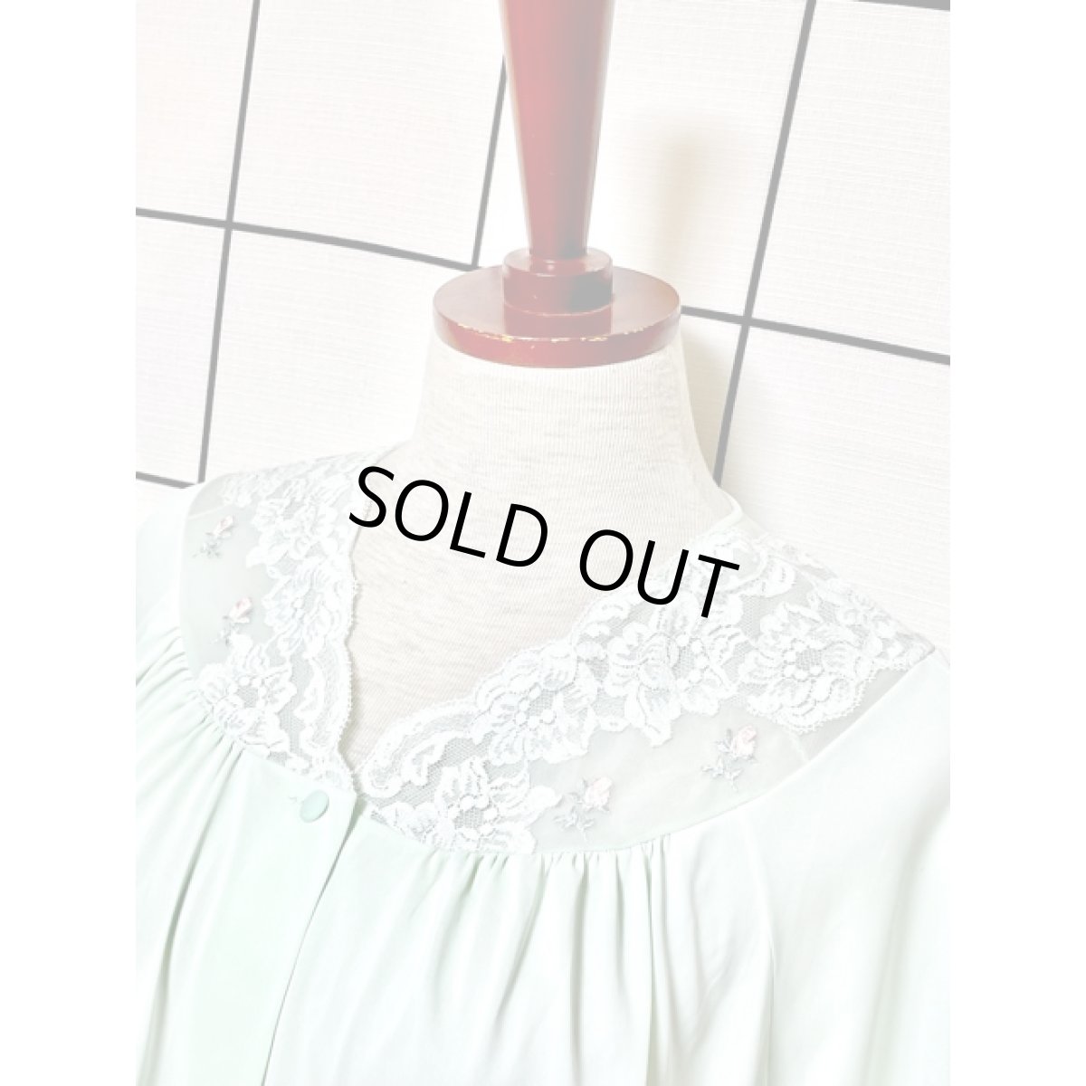 画像4: ミントグリーン フラワーレース 花刺繍 アメリカ古着 ヴィンテージブラウス (4)