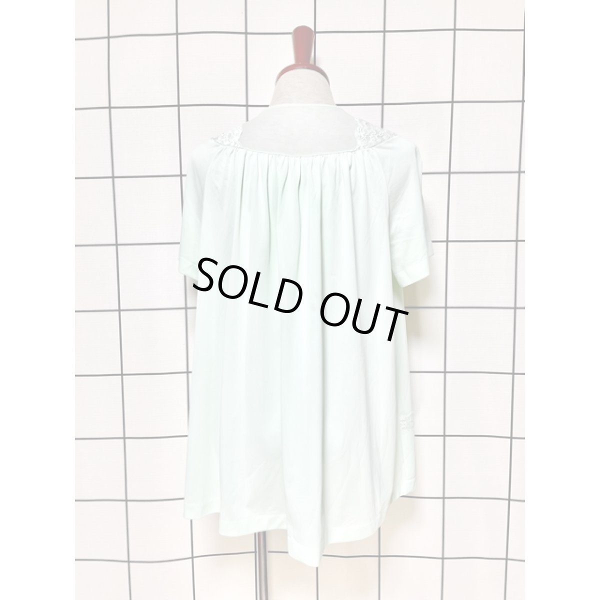 画像2: ミントグリーン フラワーレース 花刺繍 アメリカ古着 ヴィンテージブラウス (2)