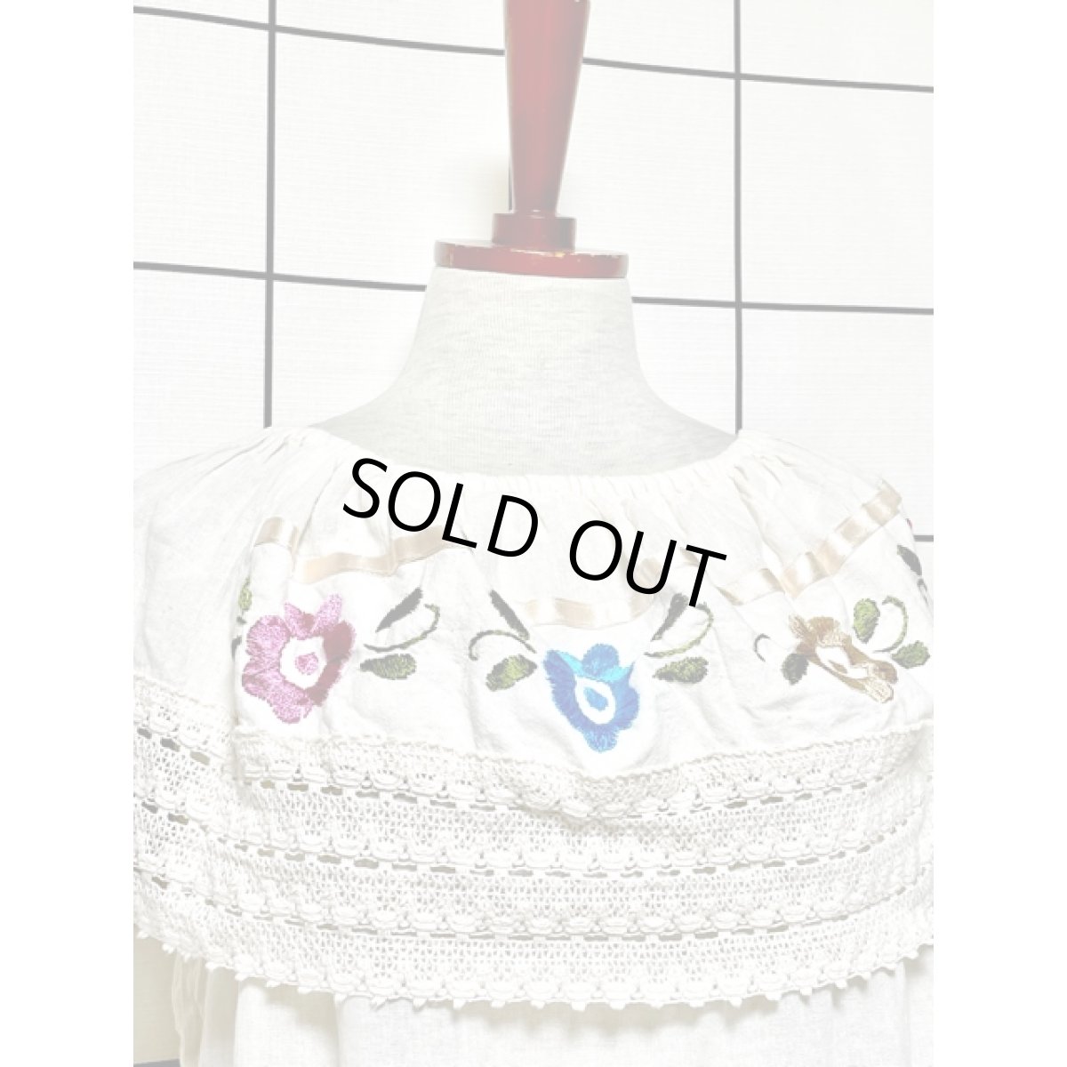 画像6: メキシカン刺繍 レース オフホワイト レトロ 古着 ヴィンテージ刺繍ブラウス (6)