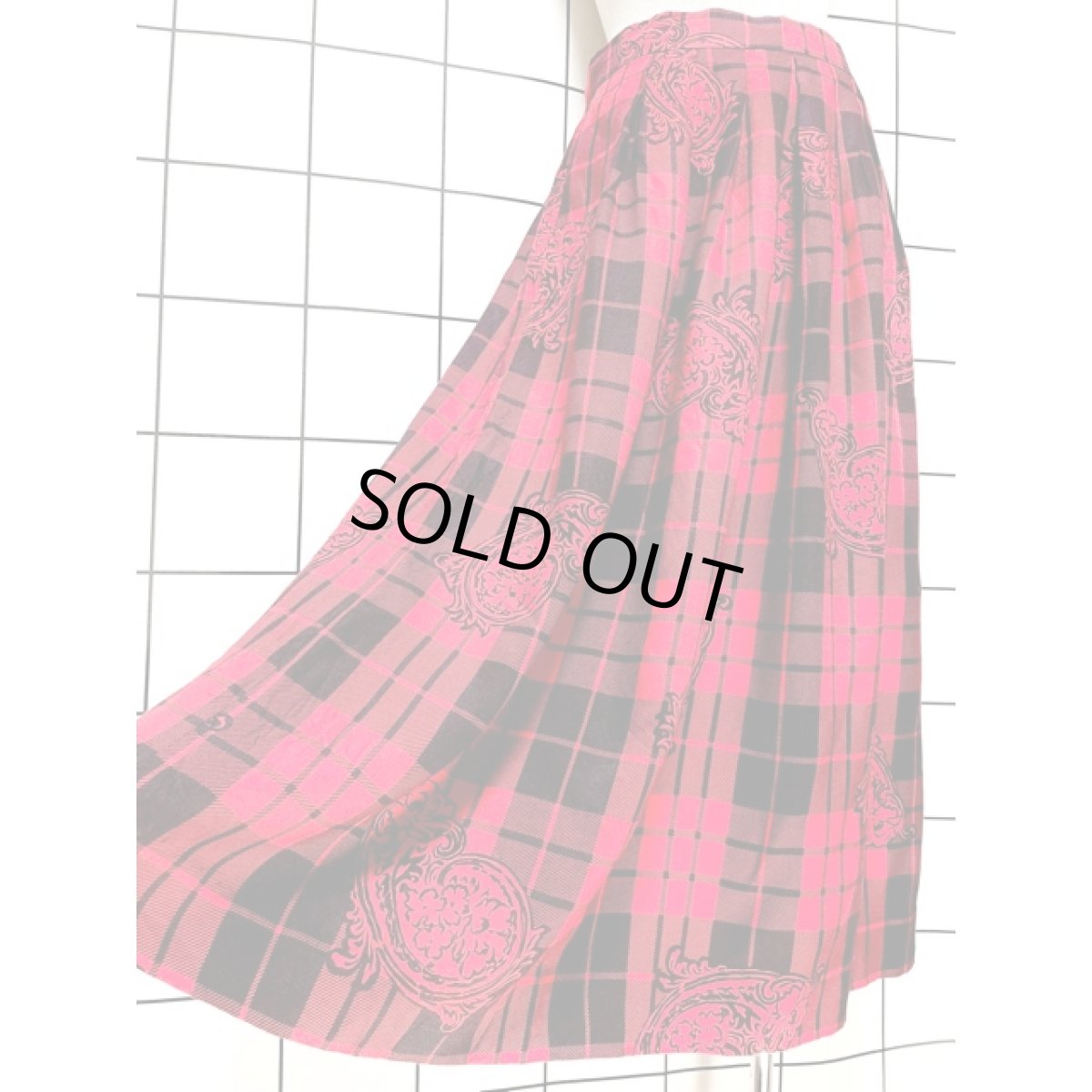 画像4: チェック 花柄モチーフ レトロ アメリカ古着 ヴィンテージスカート (4)