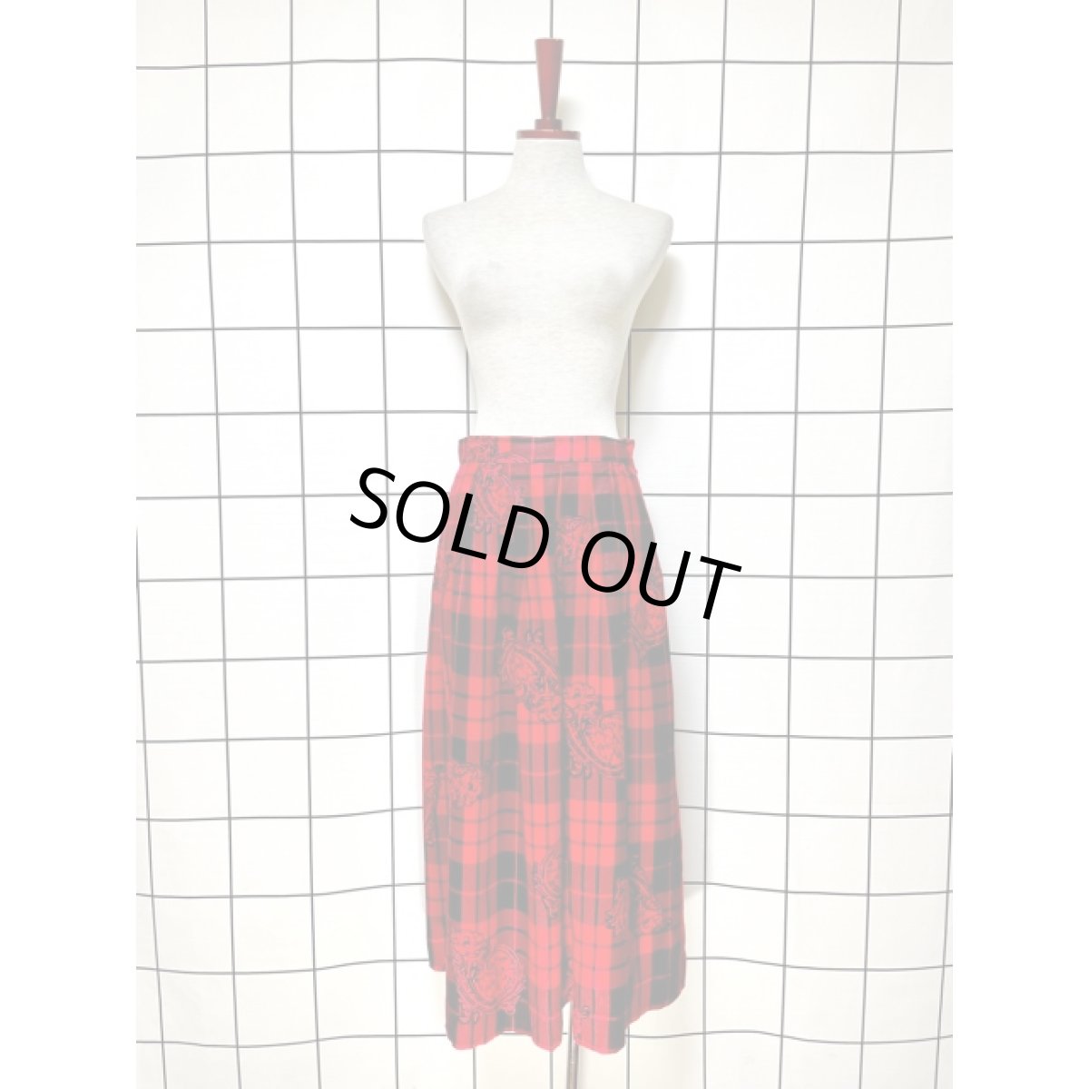 画像5: チェック 花柄モチーフ レトロ アメリカ古着 ヴィンテージスカート (5)