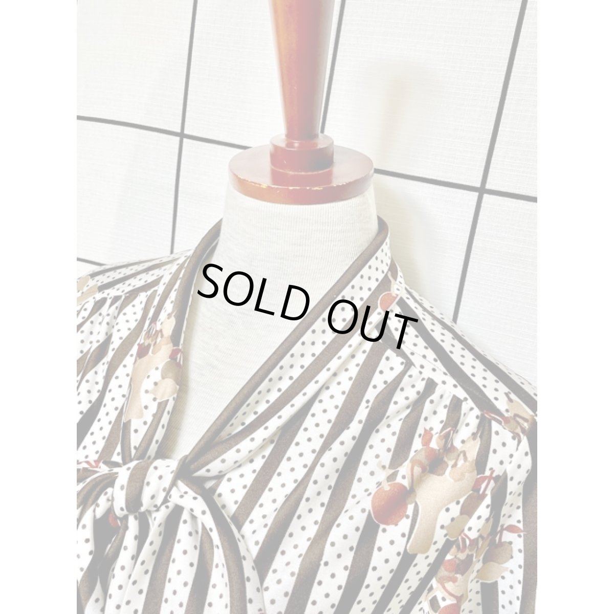 画像5: リボンタイ 木の実柄 ストライプ ドット レトロ 昭和レトロ ヴィンテージワンピース (5)